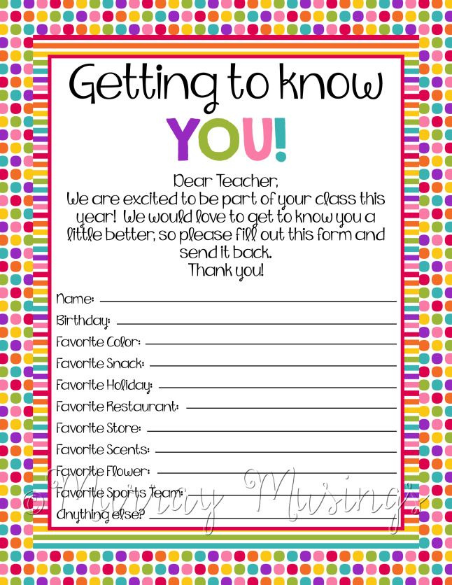 Getting To Know You Teacher Printable Teacher Printable Back To 