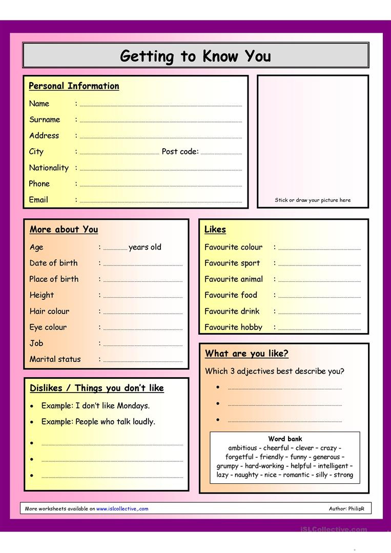 Printable Getting To Know You Worksheets Peggy Worksheets