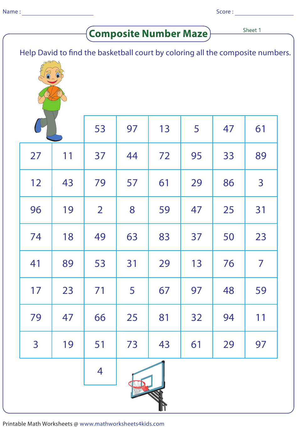 Composite Number Maze Worksheet With Answer Key Download Printable PDF 