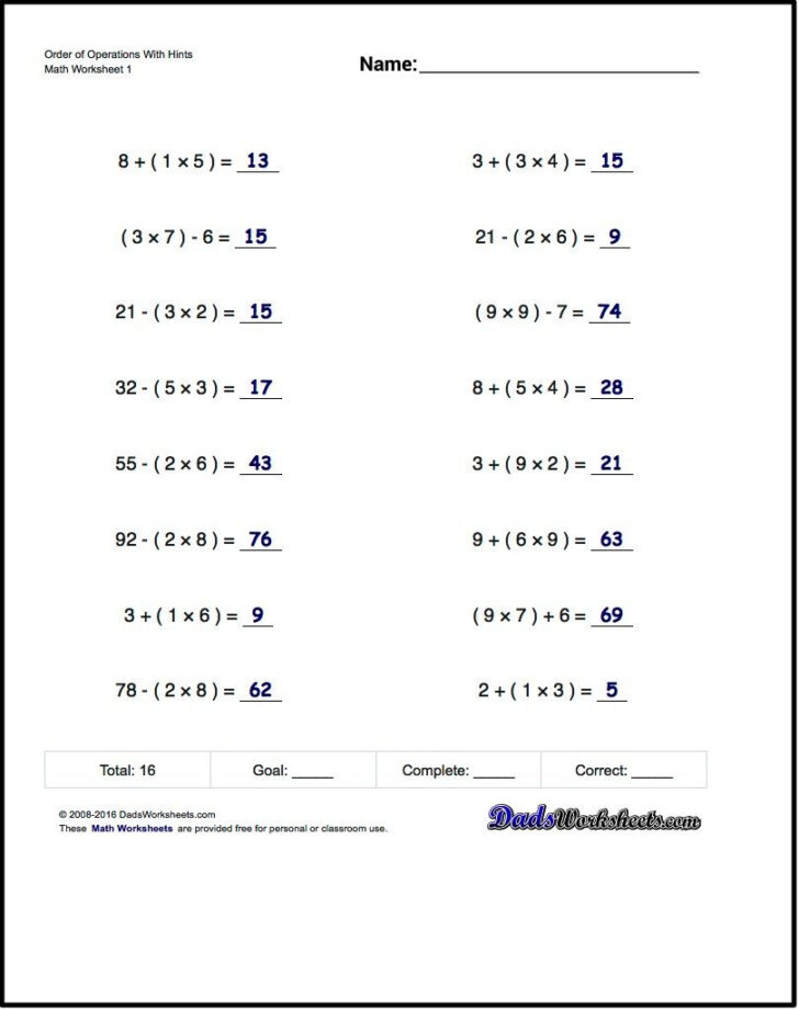 Printable Pemdas Worksheets | Peggy Worksheets