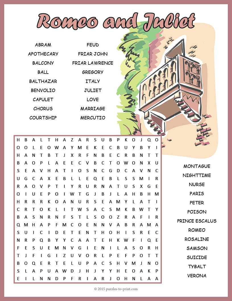 Romeo And Juliet Word Search Printable Word Search Printable