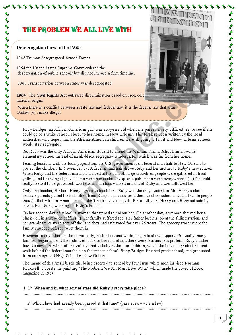 Free Reading Comprehension Passage A Ruby Bridges Worksheet The 