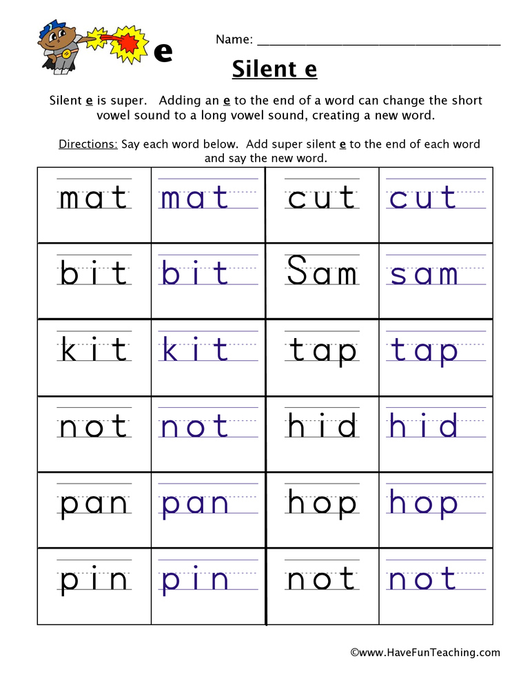 Adding Silent E Worksheet Have Fun Teaching