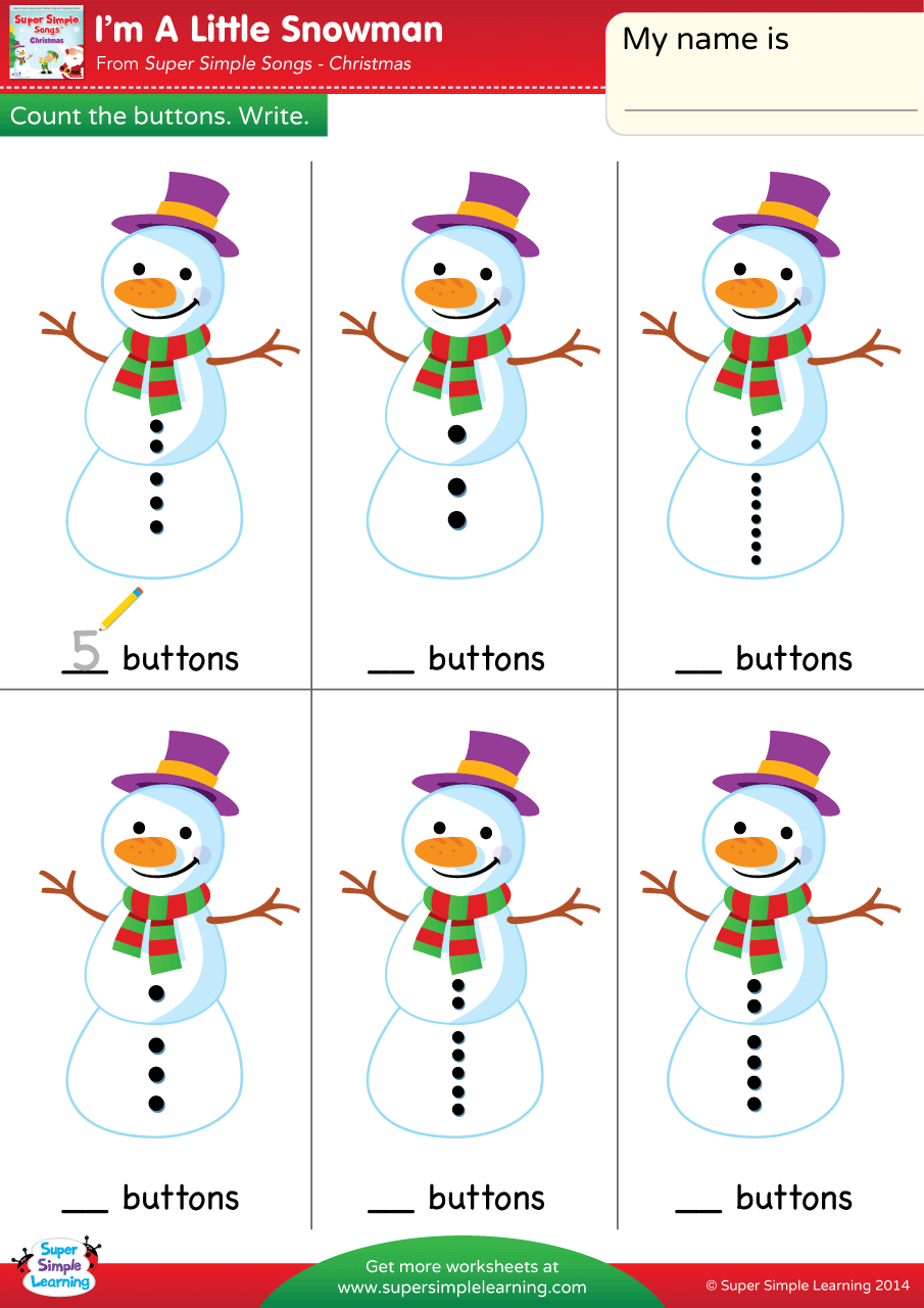 I m A Little Snowman Worksheet How Many Buttons Super Simple