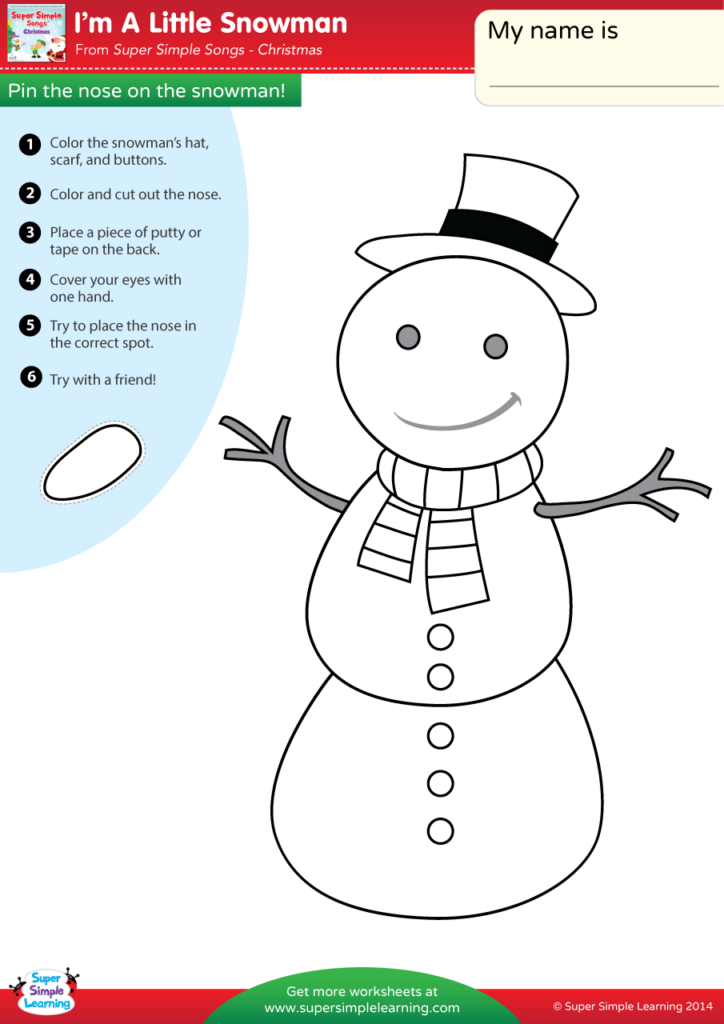 I m A Little Snowman Worksheet Pin The Nose On The Snowman Super Simple