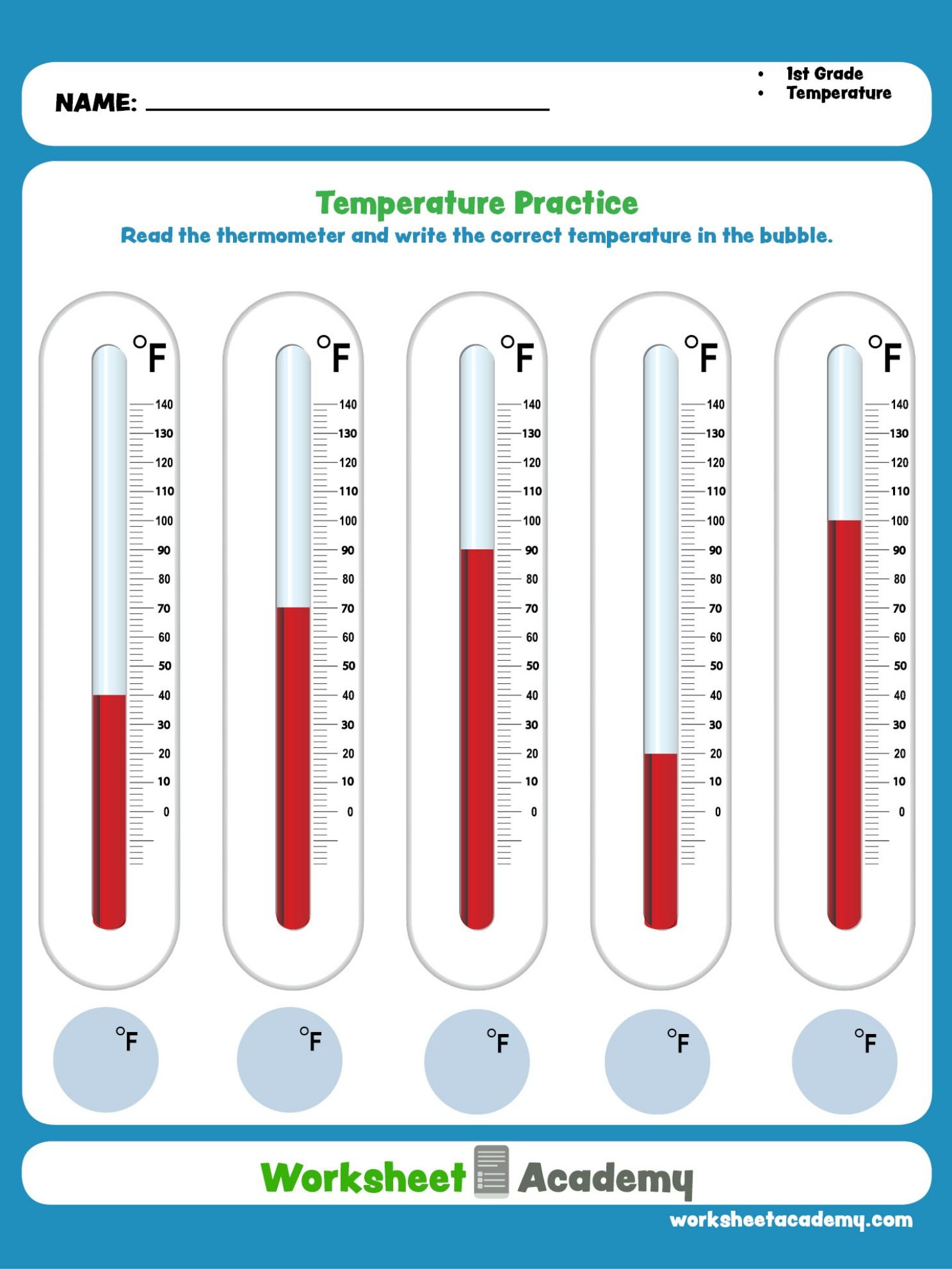 Temperature Practice First Grade Math Worksheets Worksheet Template 