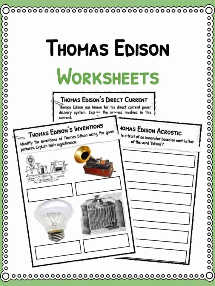 Thomas Edison Facts Biography Information Worksheets For Kids