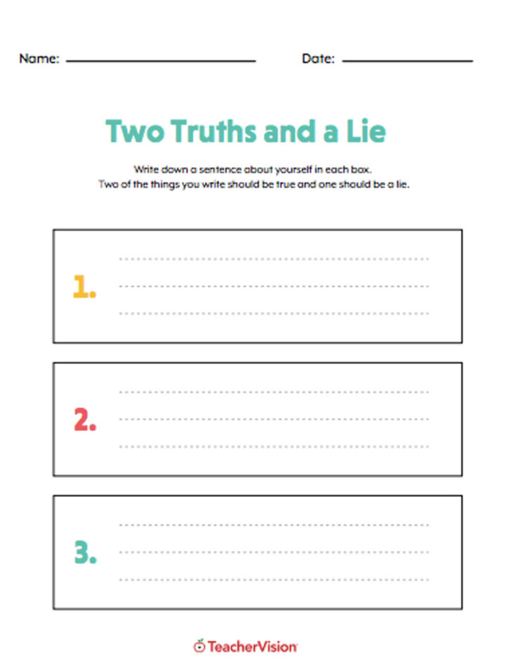 Two Truths And A Lie Worksheet Printable | Peggy Worksheets