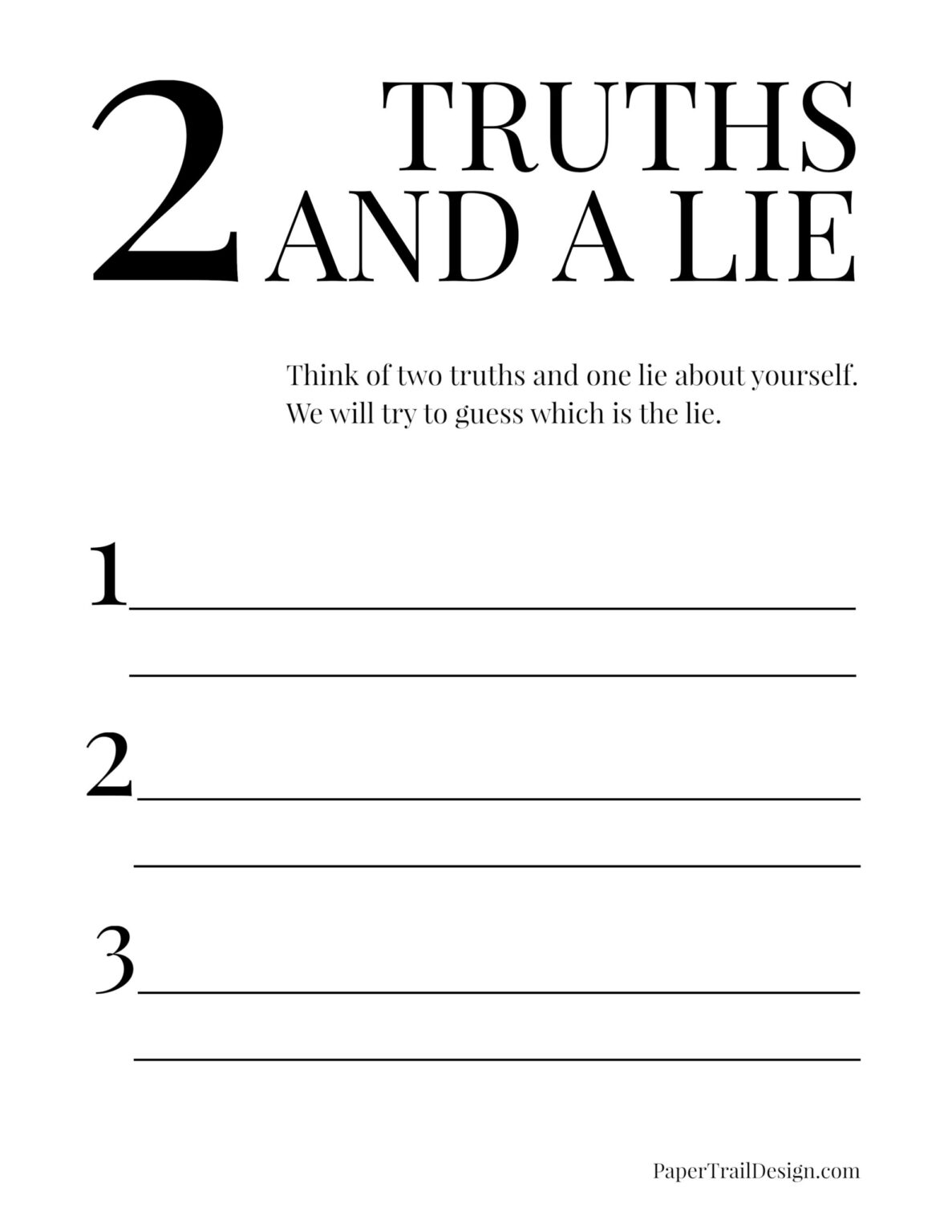 Two Truths And A Lie Worksheet Free Printable