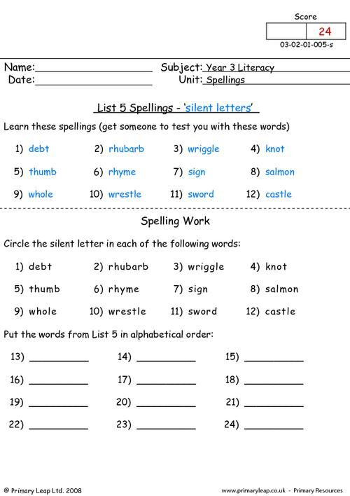 Year 3 Literacy Spellings Printable Resources Free Worksheets For 