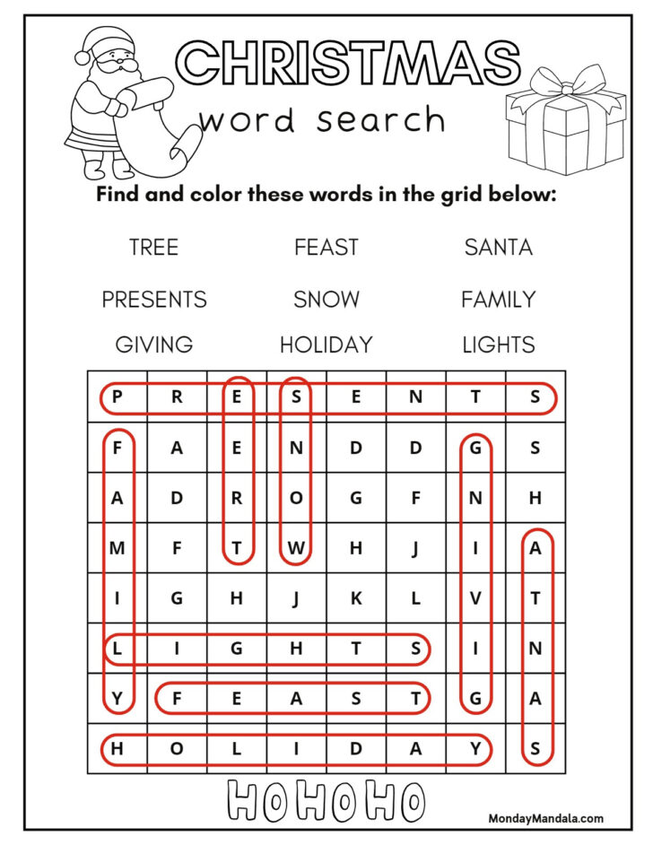 Christmas Word Search Printable Worksheets