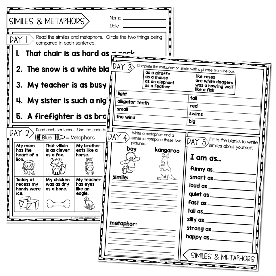 2Nd Grade Grammar Worksheets - Similes &amp;amp; Metaphors - Lucky Little with regard to Christmas Similes and Metaphors Worksheets