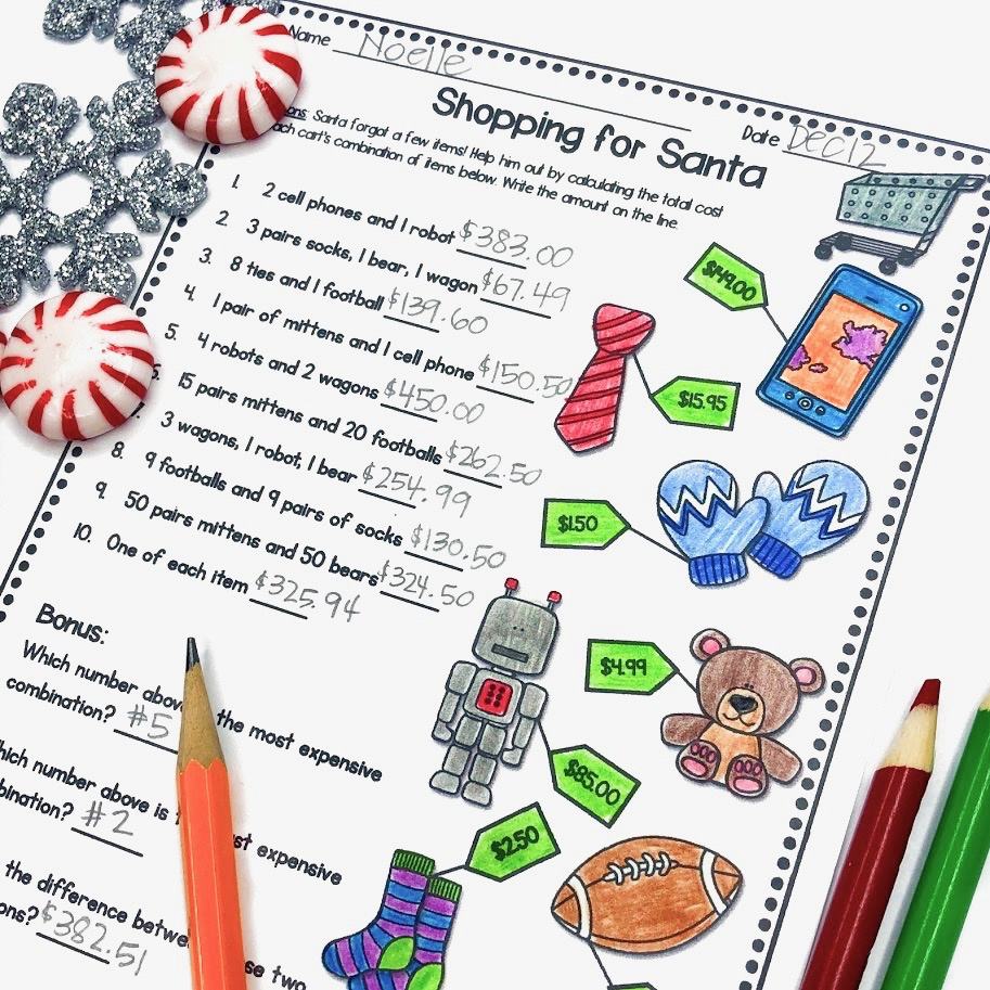 5 Fun Christmas Math Worksheets For Upper Elementary Classrooms throughout Christmas Shopping Problems with Tax and Discounts Worksheet Answers