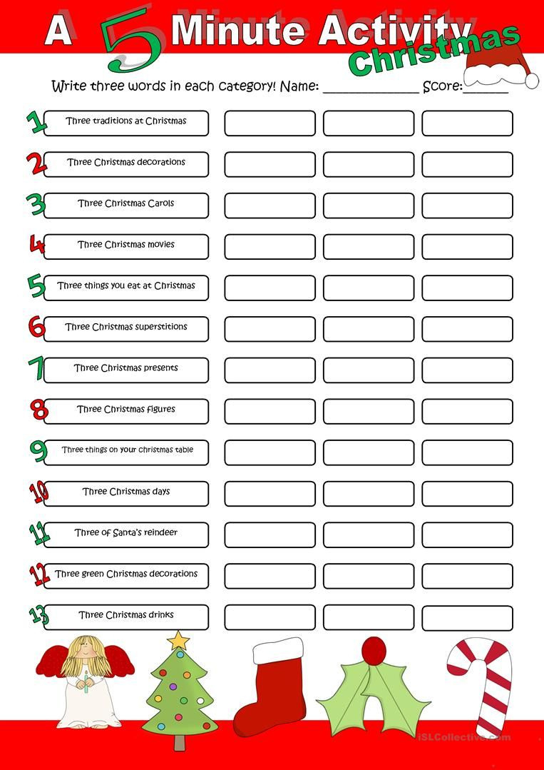 A 5 Minute Activity Christmas pertaining to Christmas Worksheets For Esl Adults