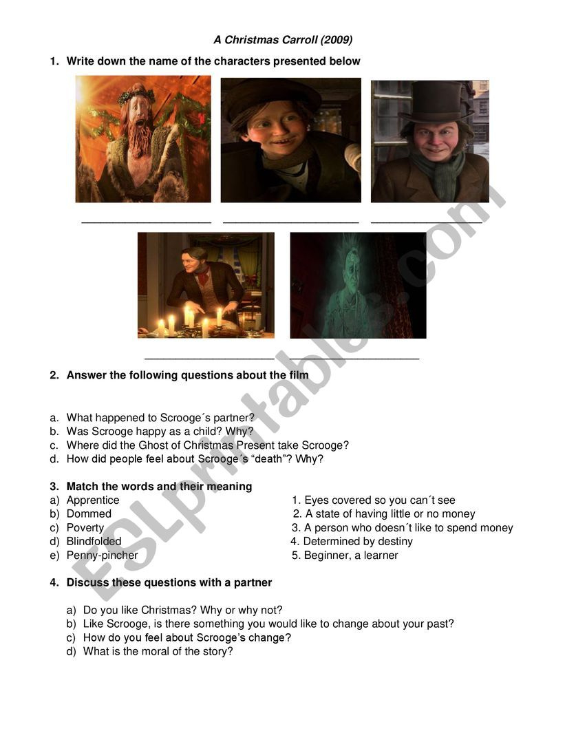 A Christmas Carol (2009 Movie) Worksheet - Esl Worksheeterik0308 for Christmas Movie Worksheet