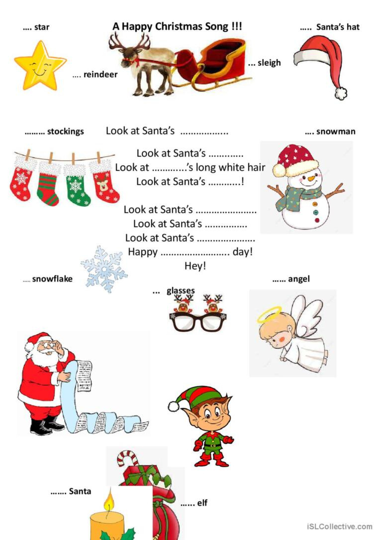 A Happy Christmas Song!: English Esl Worksheets Pdf &amp;amp; Doc inside Christmas Song Worksheet with Pictures