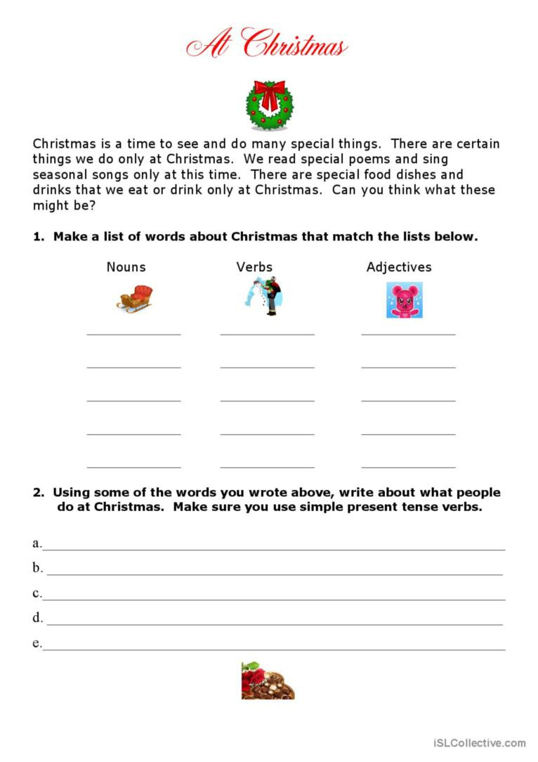 At Christmas: English Esl Worksheets Pdf &amp;amp; Doc within Christmas Verb Worksheets