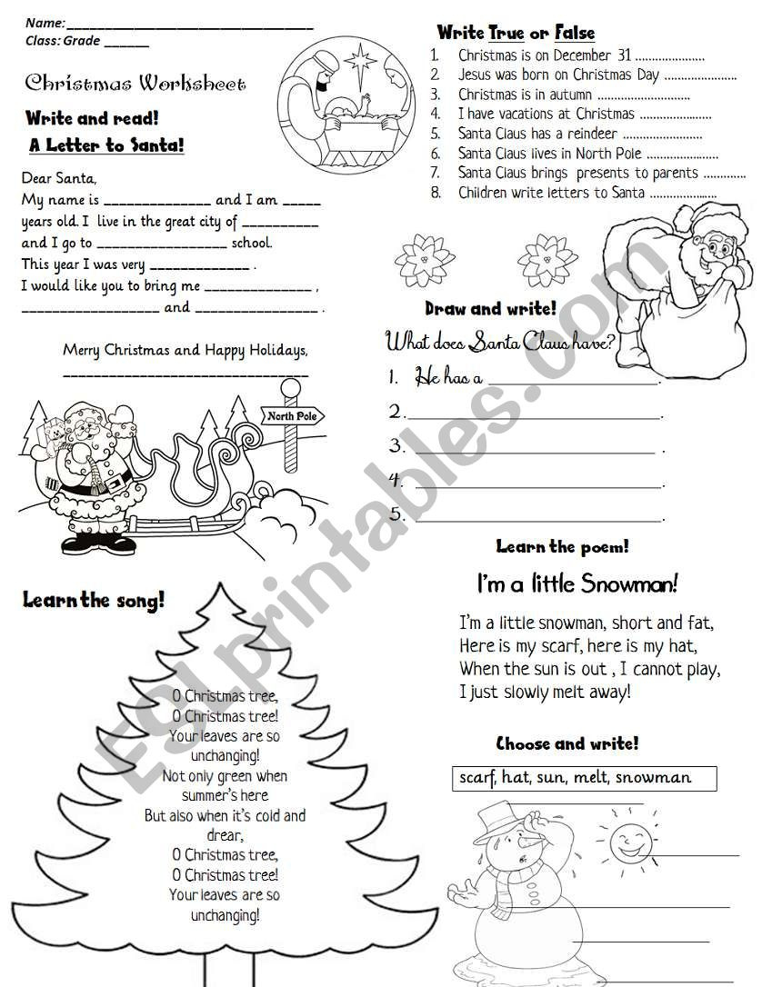 Christmas Activity Worksheet - Esl Worksheetlucia13 pertaining to Christmas Worksheets For Elementary Students