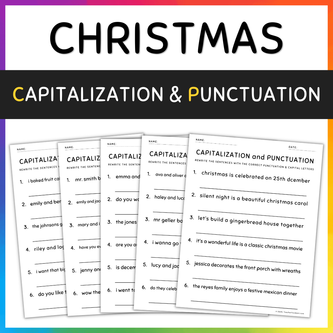 Christmas Capitalization And Punctuation Worksheets Fix The for Christmas Punctuation Worksheets