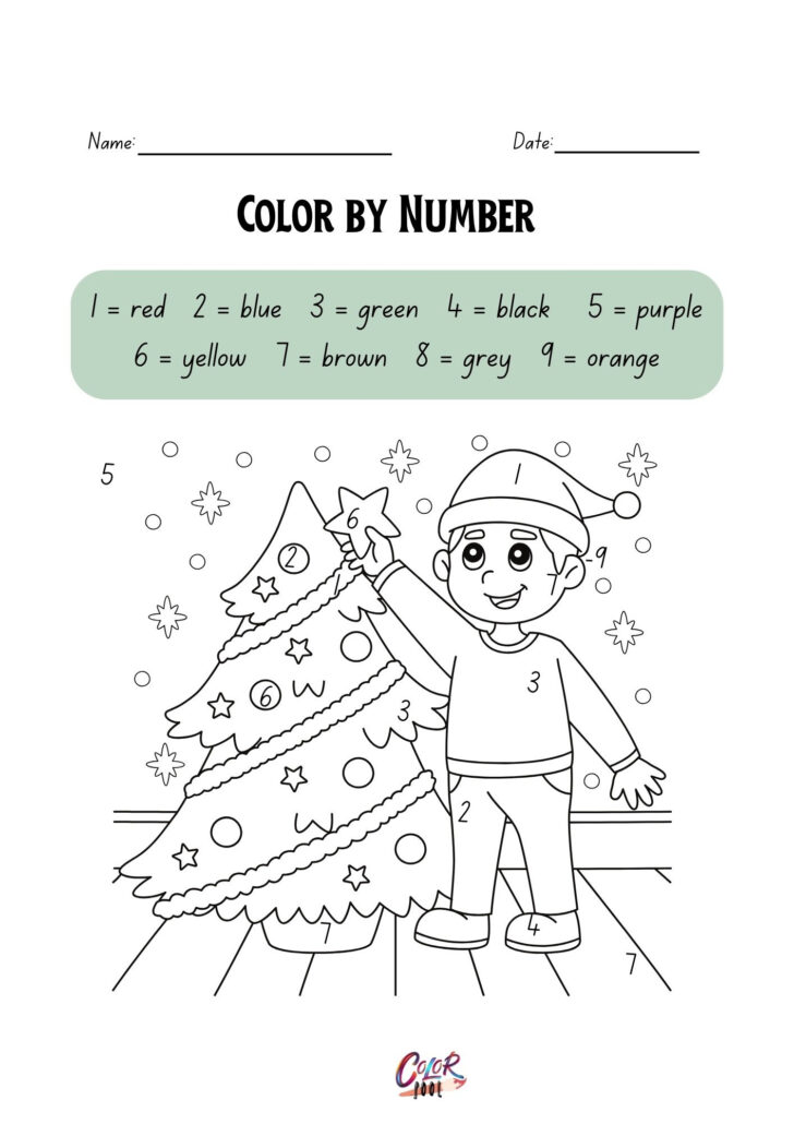 Color by Number Christmas Worksheets