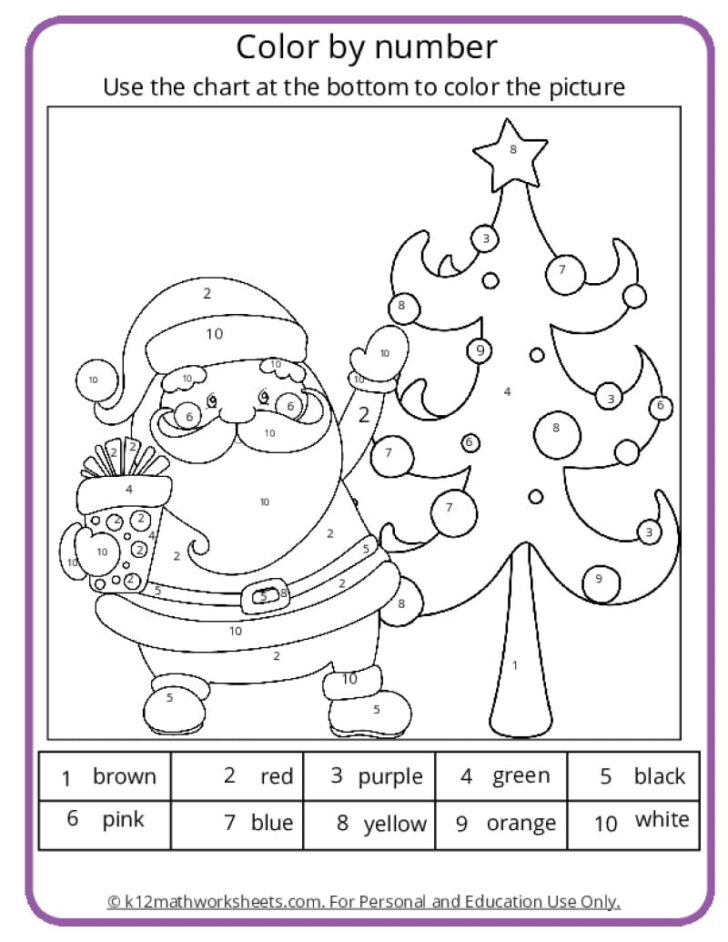 Color by Number Christmas Worksheet