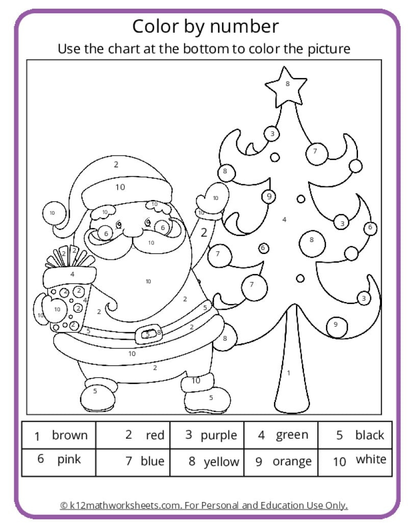 Christmas Colornumber Pages throughout Color by Number Christmas Worksheet