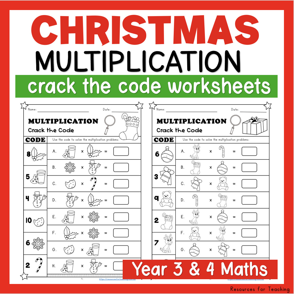 Christmas Crack The Code: Multiplication Worksheets | Resources for Christmas Math Multiplication Worksheet