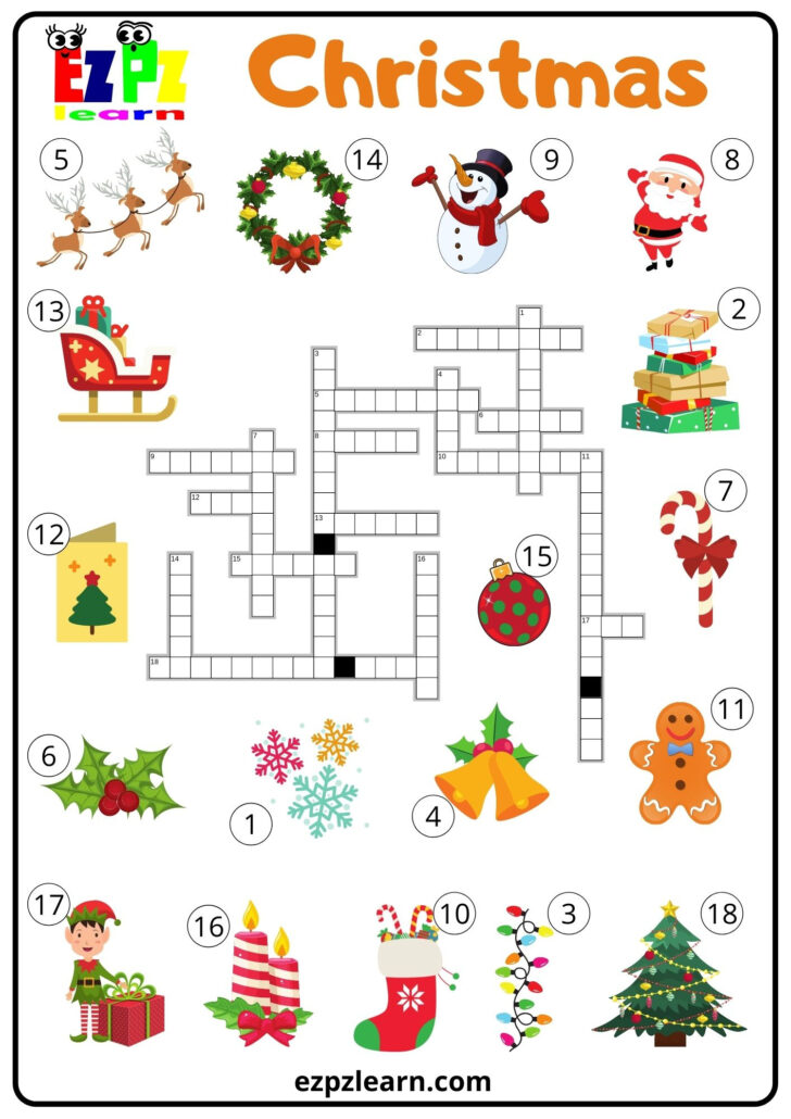 Christmas Worksheets Crossword