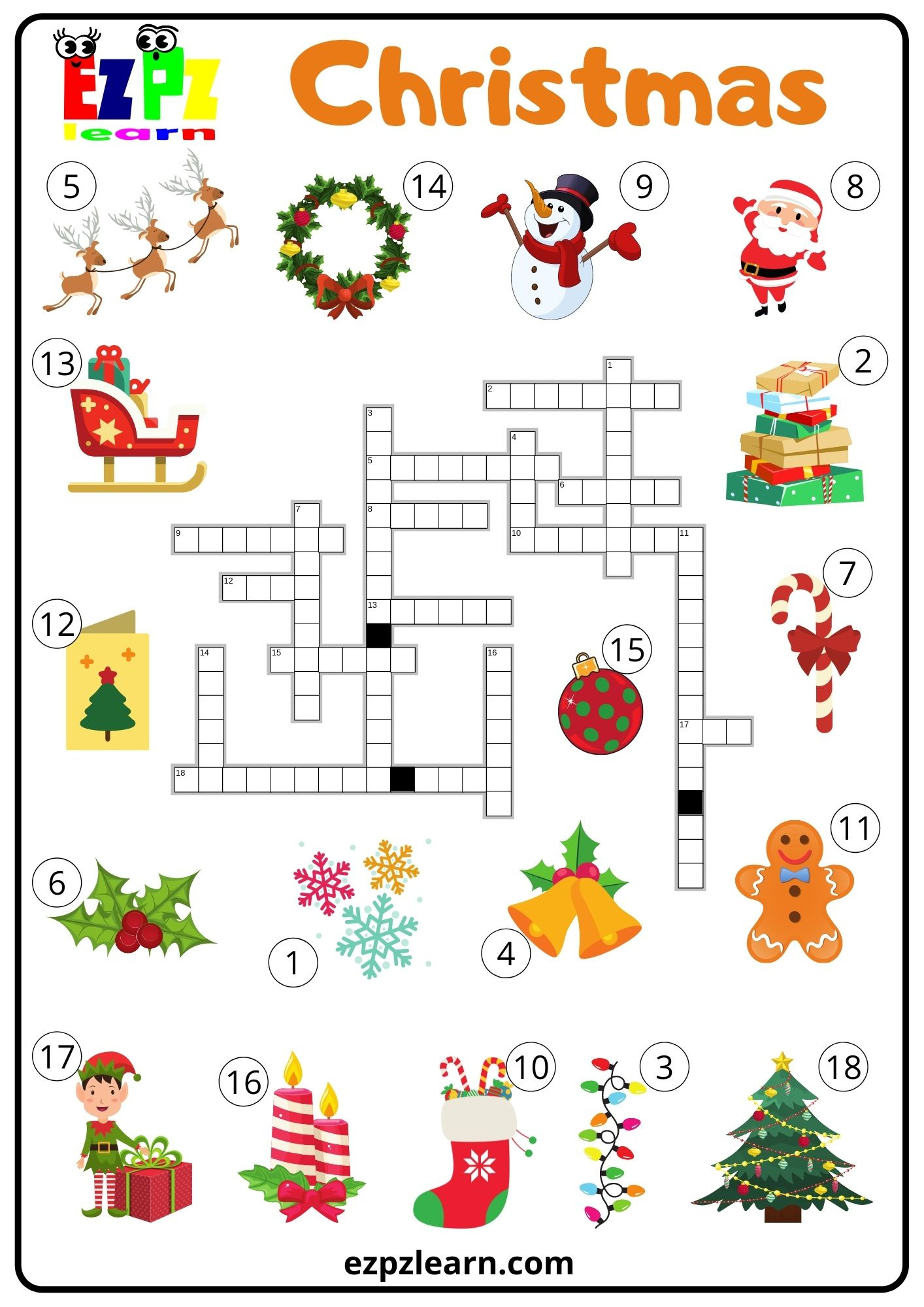 Christmas Crossword - Ezpzlearn pertaining to Christmas Worksheets Crossword