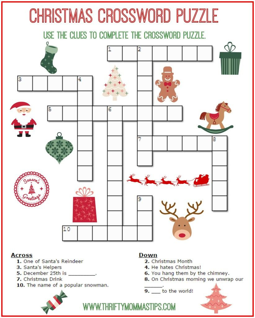 Christmas Crossword Puzzle Printable - Thrifty Momma&amp;#039;S Tips throughout Christmas Puzzles Worksheets