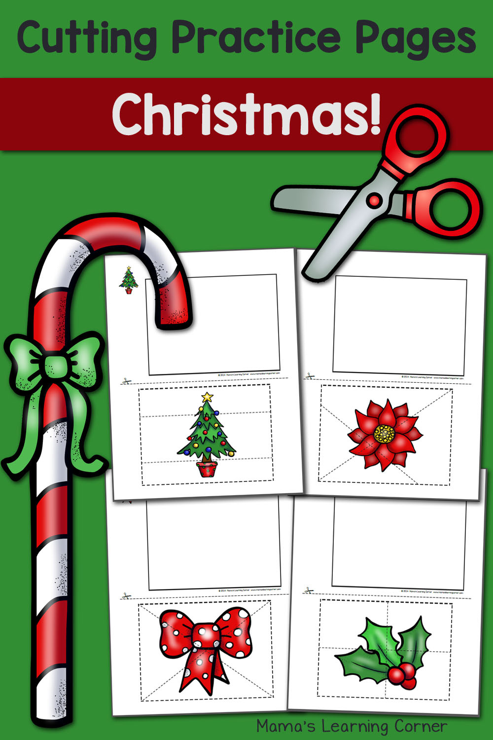 Christmas Cutting Practice Pages - Mamas Learning Corner inside Christmas Scissor Skills Worksheets