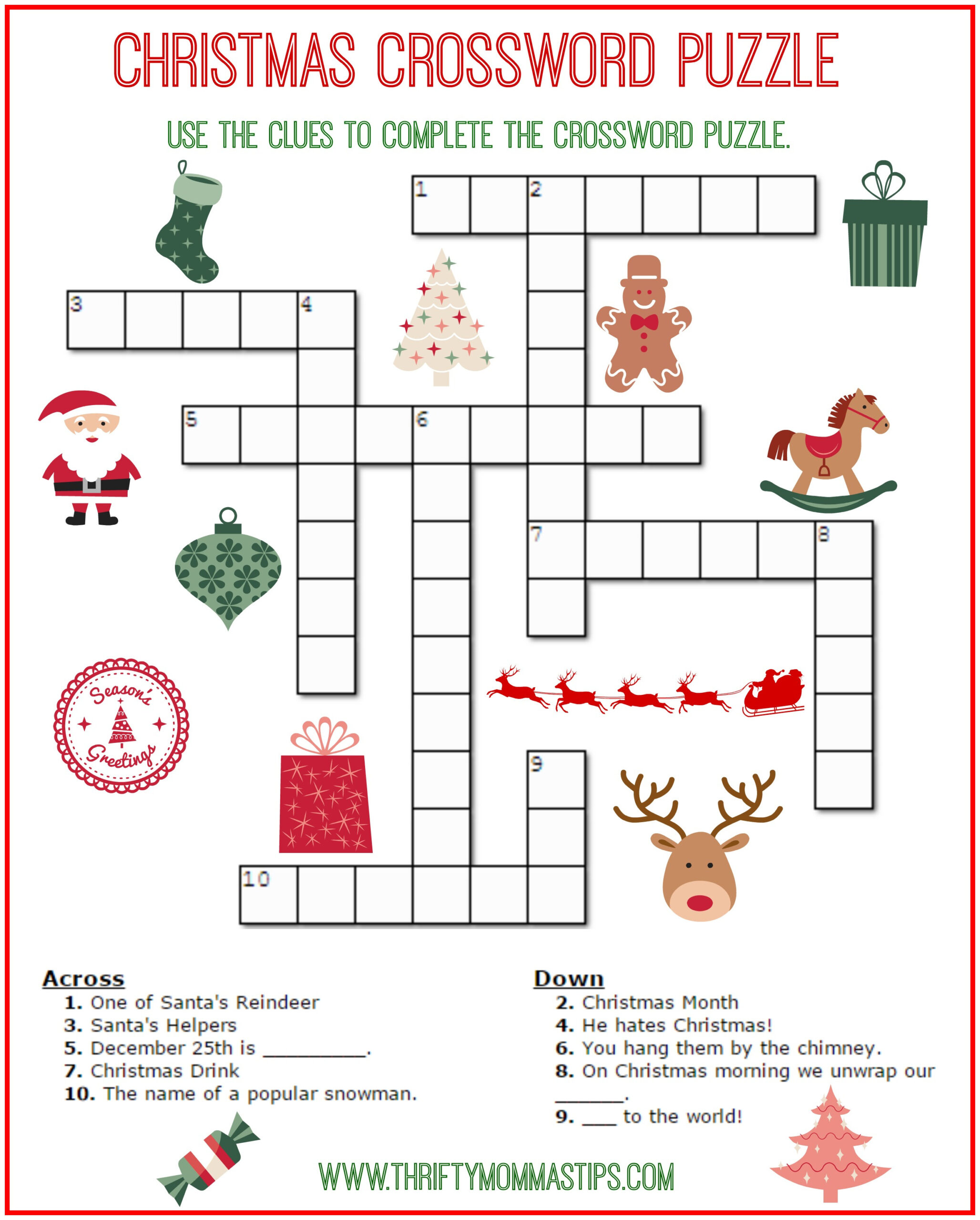 Christmas Holiday Indem Fill In Crossword throughout Christmas Puzzle Worksheet