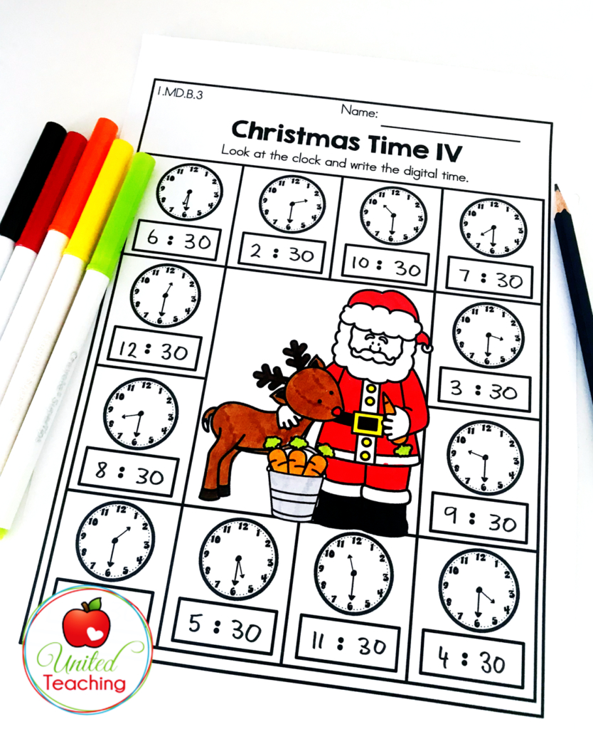 Christmas Math And Literacy 1St Grade No Prep Activities regarding Christmas Telling Time Worksheets