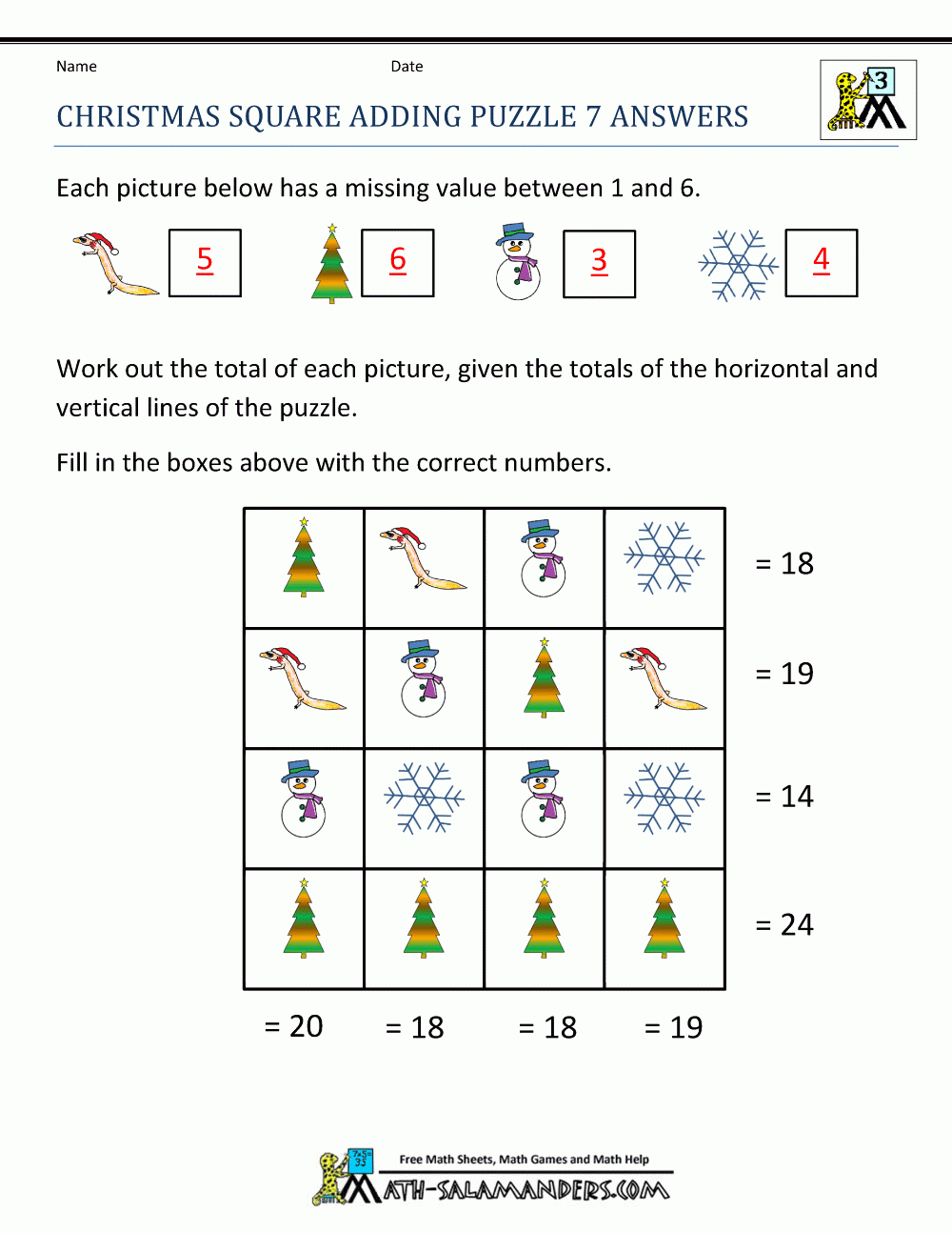 Christmas Math Worksheets for Christmas Values Worksheet Answers