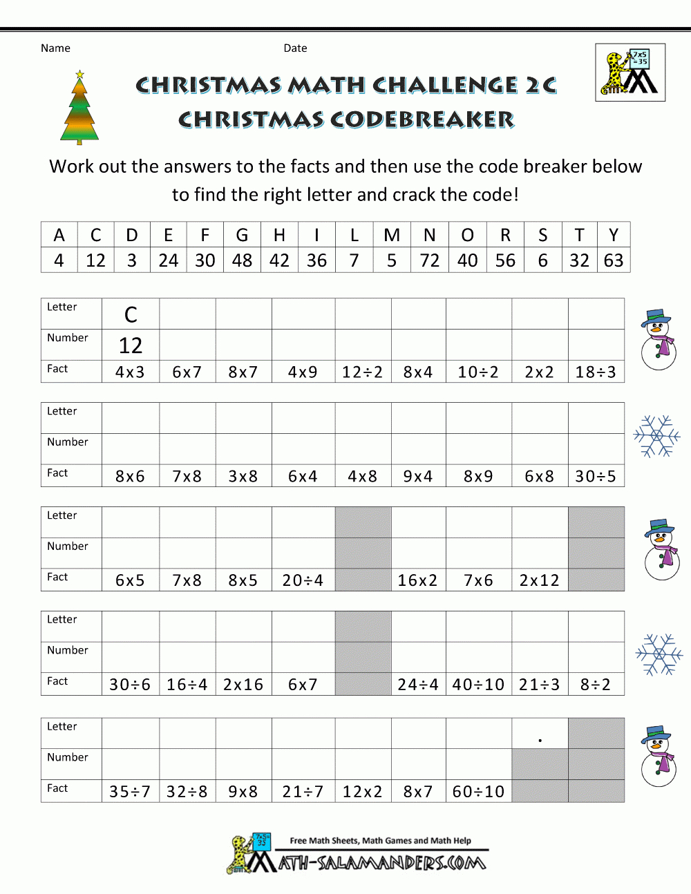 Christmas Math Worksheets (Harder) intended for Christmas Worksheets For 6th Grade