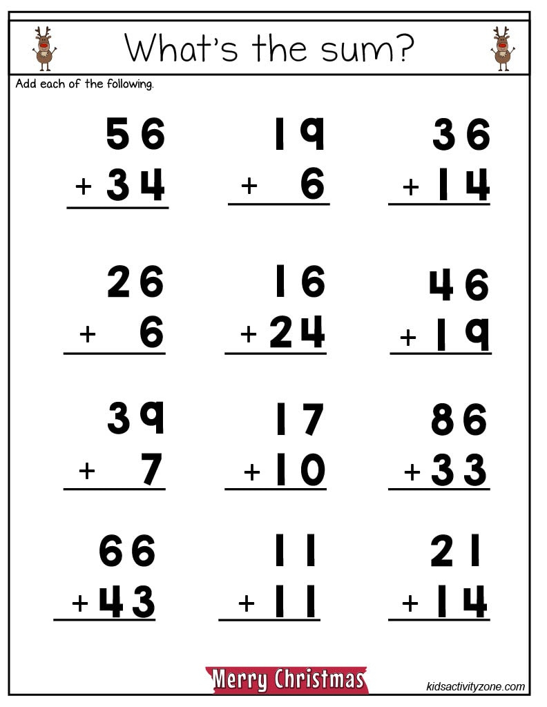 Christmas Math Worksheets - Middle Elmentary - Kids Activity Zone intended for Christmas Math Addition Worksheets