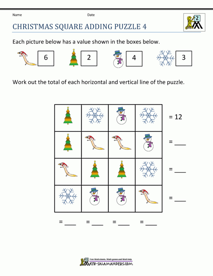 Christmas Math Worksheets Middle School