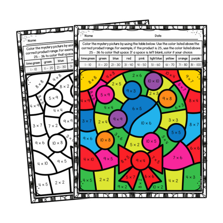 Color by Number Multiplication Christmas Worksheet