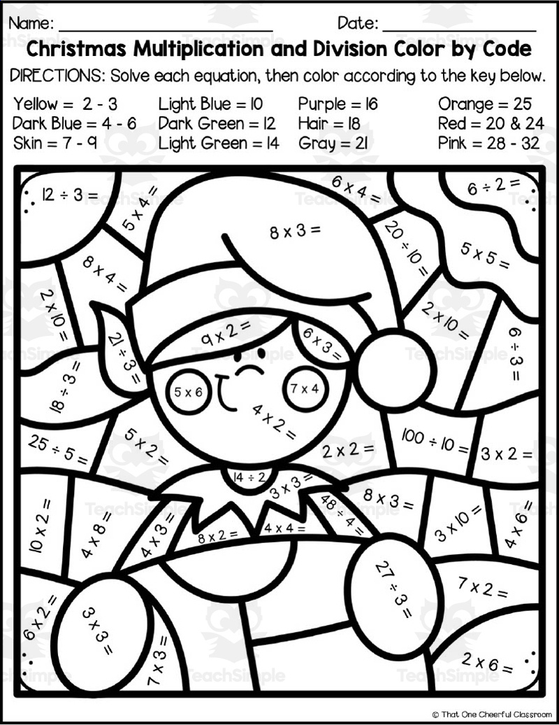 Christmas Multiplication + Division Colorcode Packetteach in Christmas Multiplication and Division Worksheets