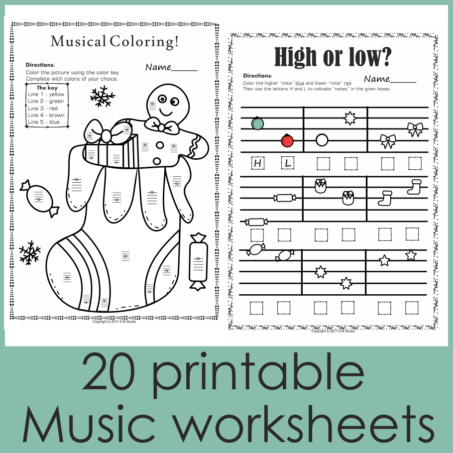 Christmas Music Worksheets {Lines-Spaces, High-Low} intended for Christmas Worksheets Music