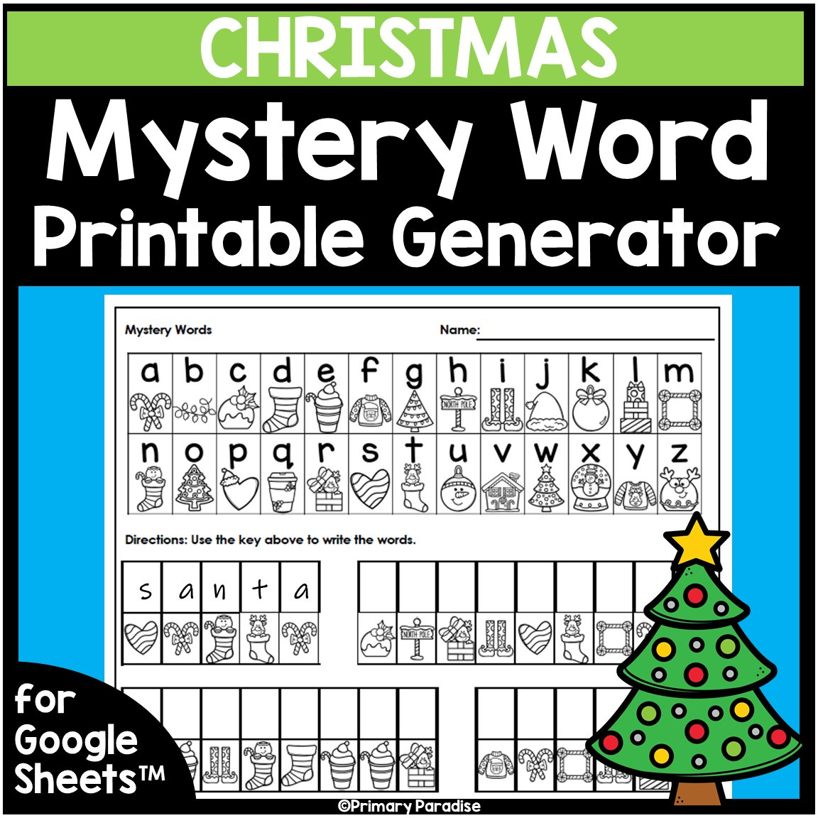 Christmas Mystery Word Practice Editable with Christmas Mystery Picture Worksheets