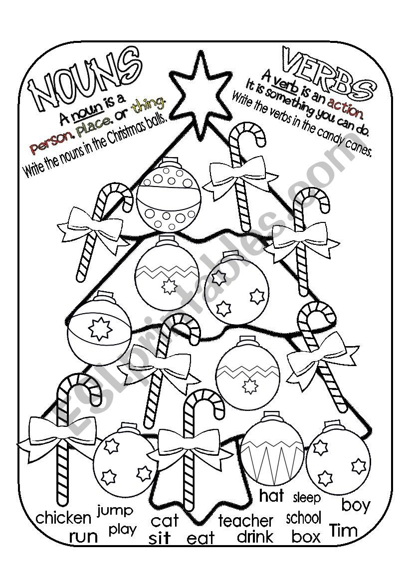 Christmas Noun Verb Sort - Esl Worksheetlizsantiago throughout Christmas Verbs Worksheets