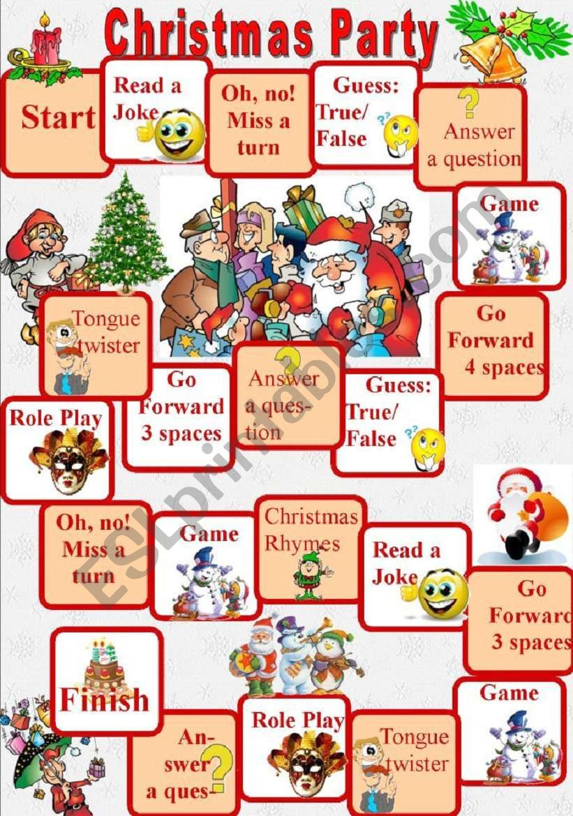 Christmas Party Board Game - Esl Worksheetelfelena pertaining to Christmas Party Worksheets