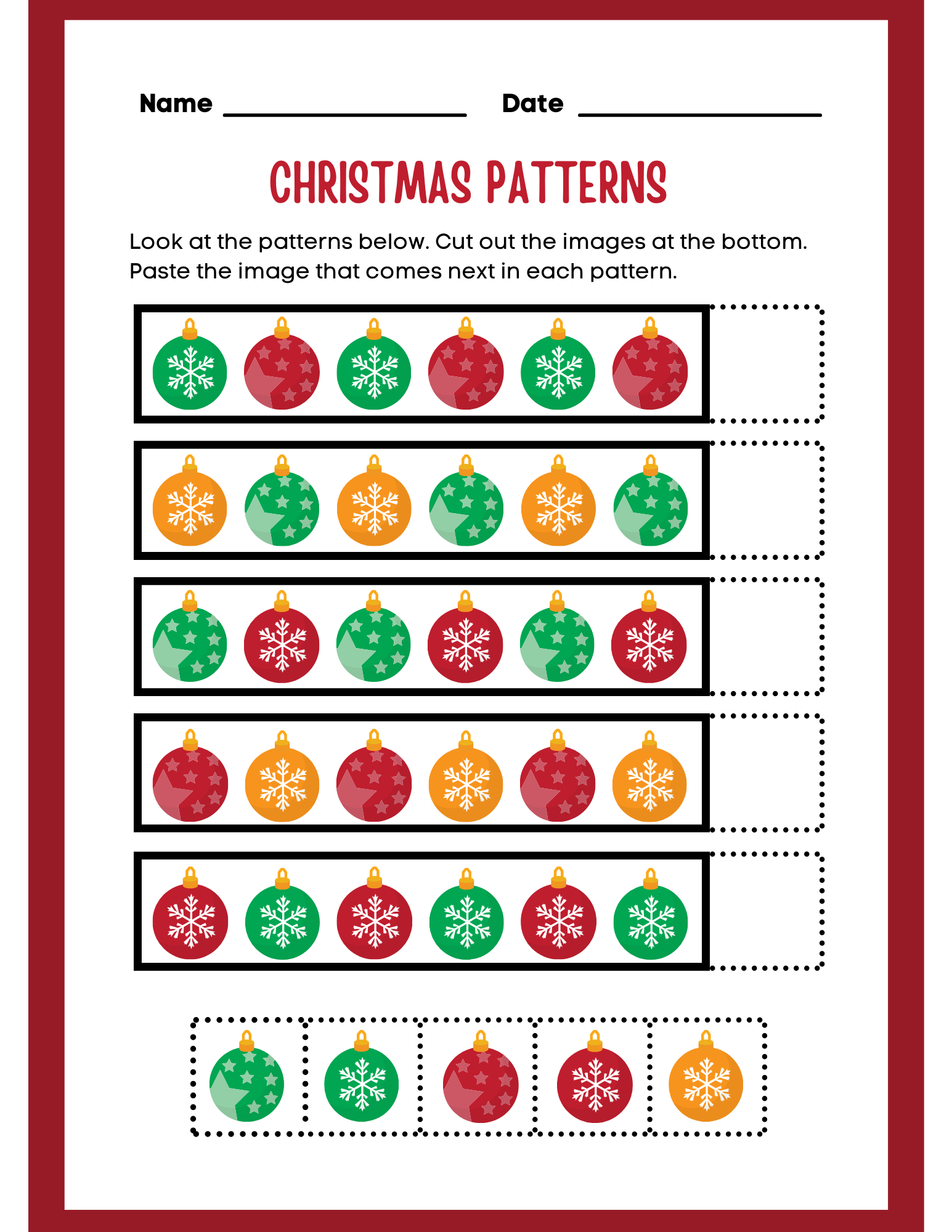 Christmas Patterns Worksheets - Classful in Christmas Patterns Worksheet