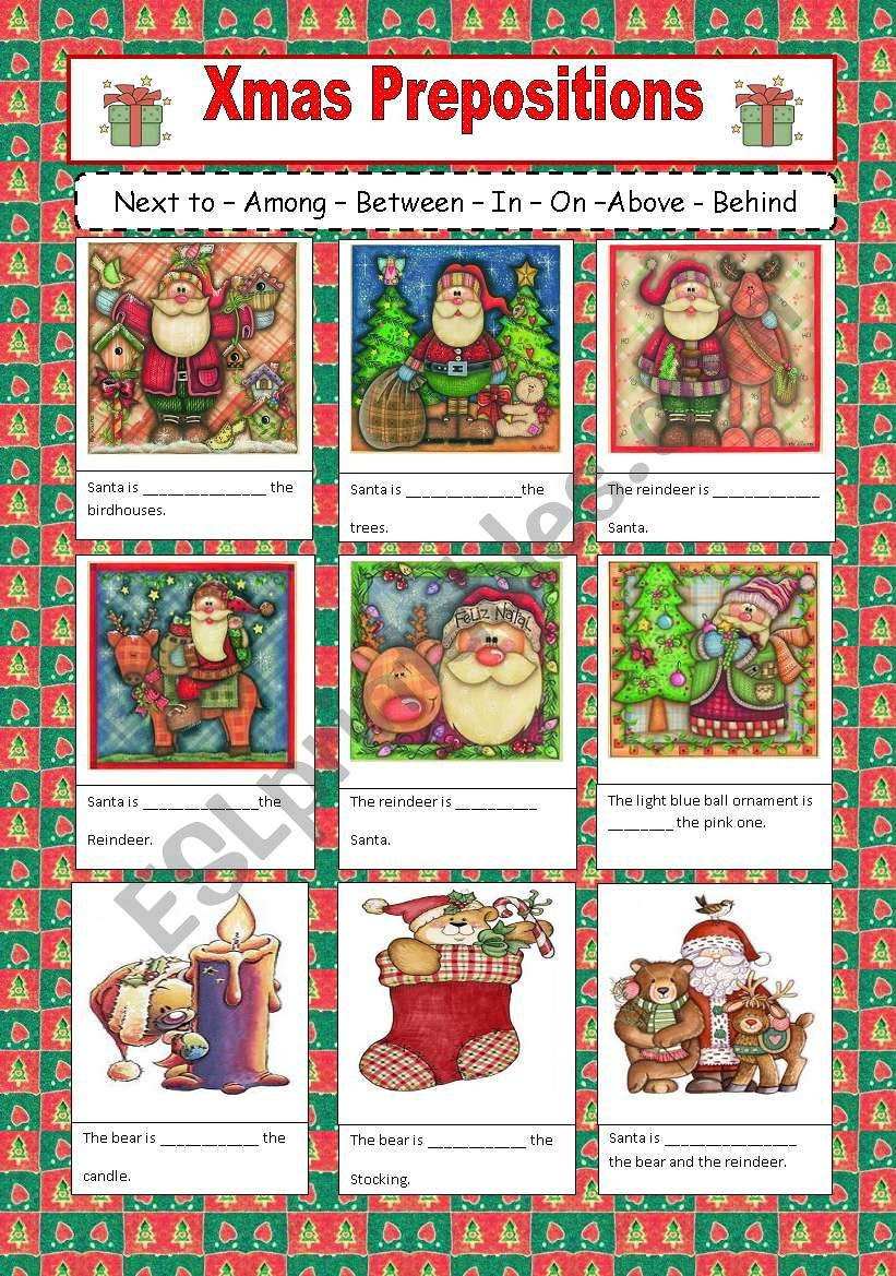 Christmas Prepositions - Esl Worksheetvanev throughout Christmas Prepositions Worksheet