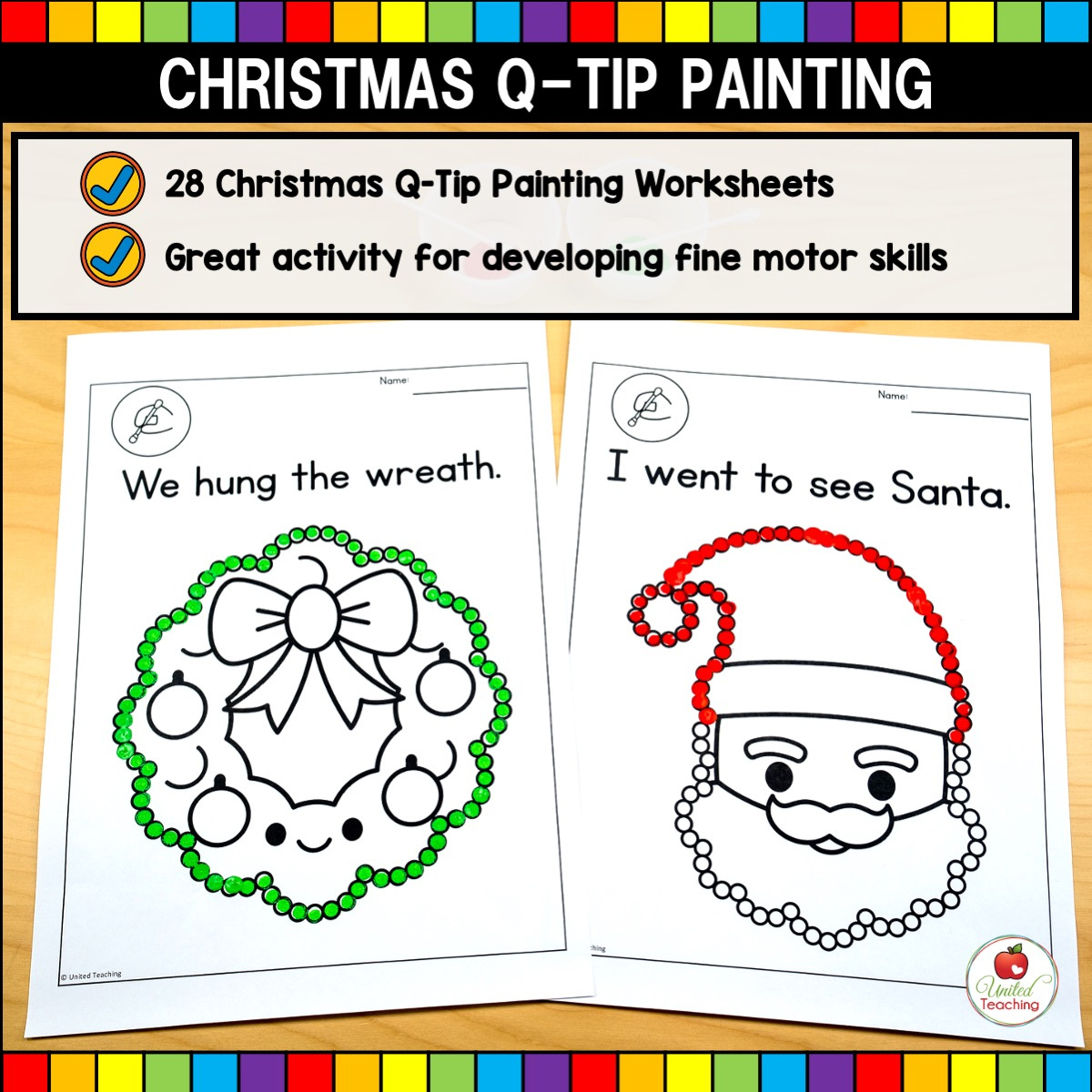 Christmas Q-Tip Painting Worksheets - United Teaching with Christmas Painting Worksheets