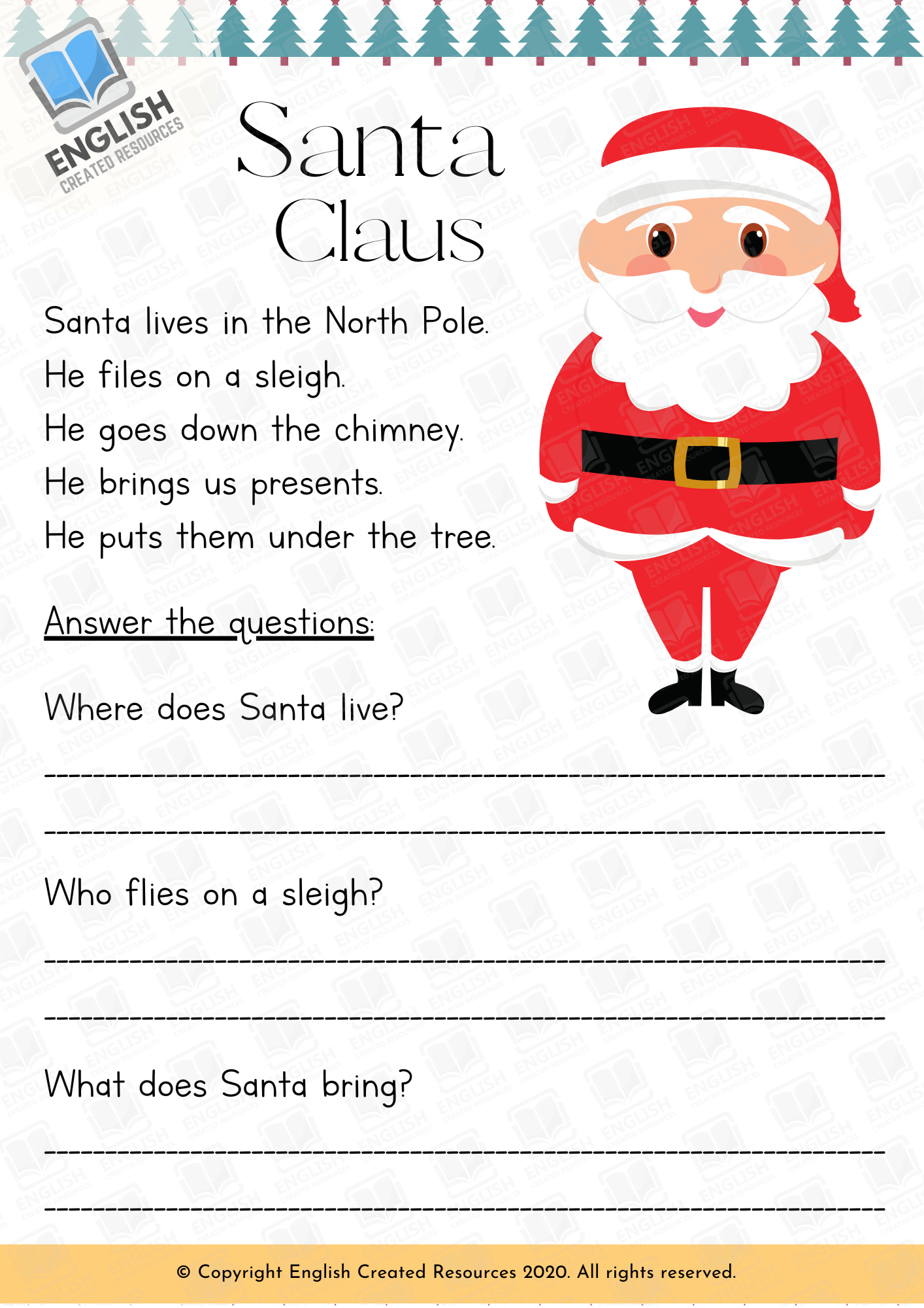 Christmas Reading Comprehension Grade 1 – English Created Resources intended for Christmas Reading Comprehension Worksheet