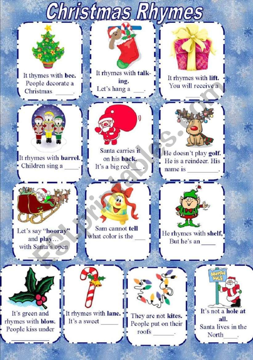 Christmas Rhymes - Esl Worksheetelfelena inside Christmas Rhyming Words Worksheet