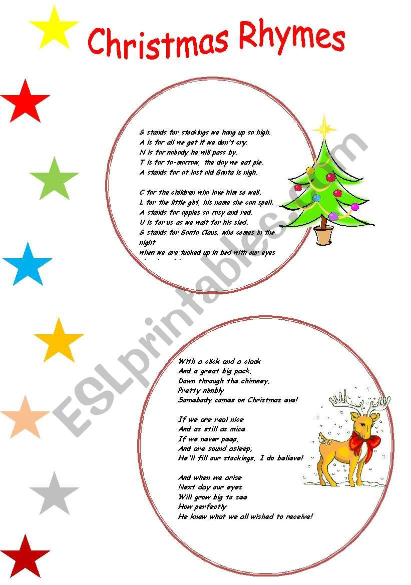 Christmas Rhymes - Esl Worksheetserennablack for Christmas Rhyming Worksheet