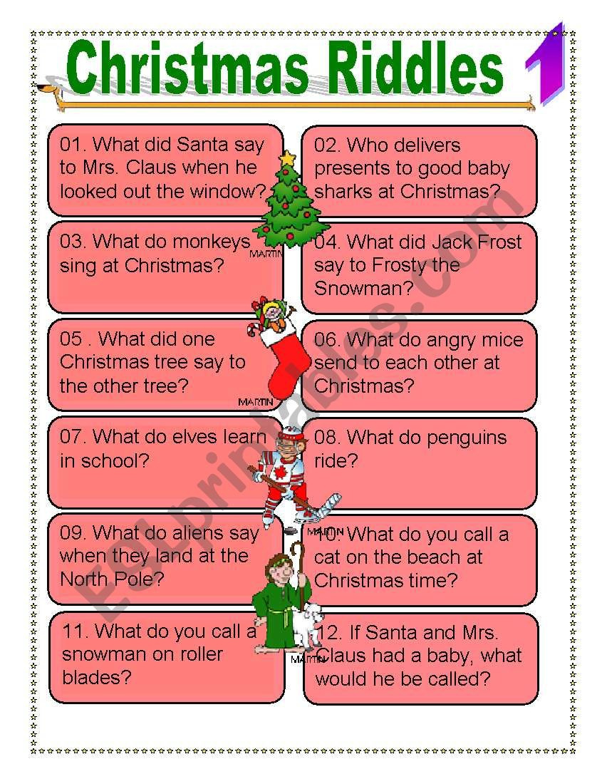 Christmas Riddles For Everyone - Esl Worksheetdturner in Christmas Riddles Printable Worksheets